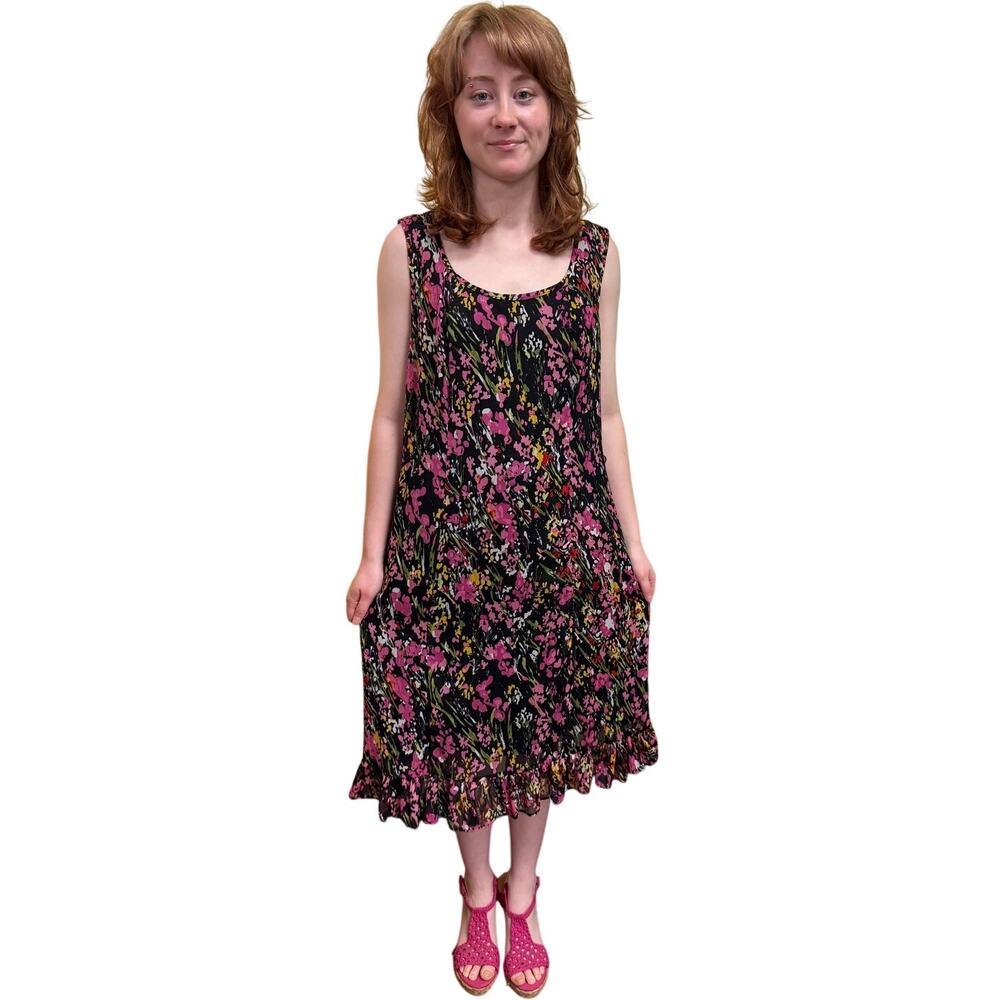 Vintage Studio I Petite Black Sleeveless Tank Dress Pink Scatter Floral